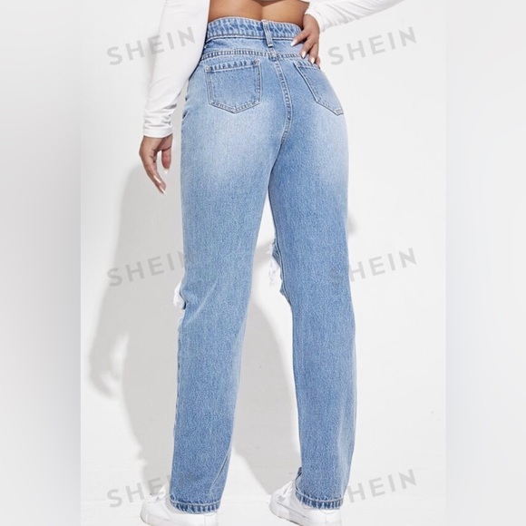 SHEIN Blue Distressed High Rise Jeans - Picture 3 of 12